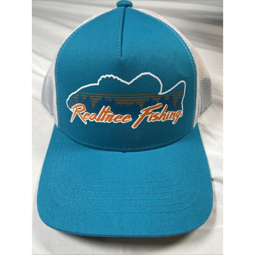 Realtree Fishing Teal White Mesh Adjustable Snapback Trucker Hat Outdoor Cap